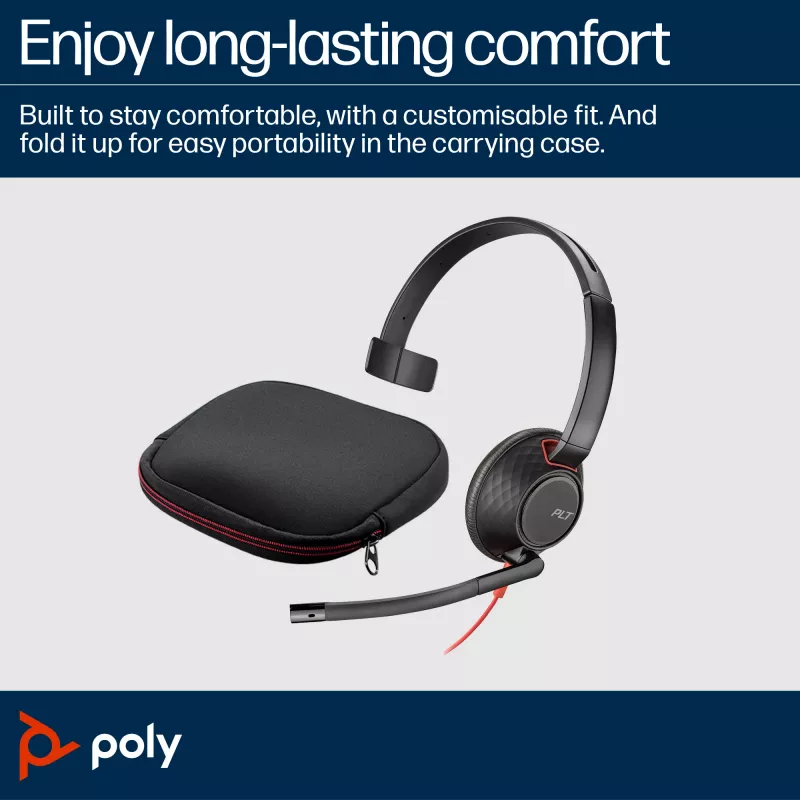 HP Poly Blackwire 5210 Monaural USB-C austiņas + 3,5 mm ligzda + USB-C/A adapteris (Bulk)