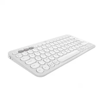 Kompakta minitastatūra Logitech Pebble Keys 2 K380s — RF bezvadu + Bluetooth, QWERTY US International, balta