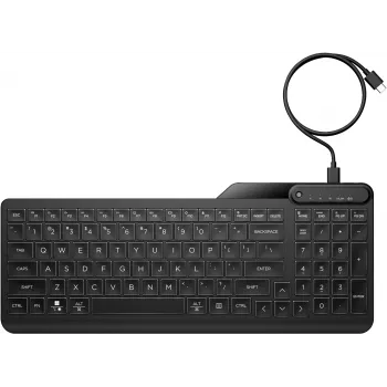 HP 405 daudz ierīču apgaismota vadu tastatūra, pilna izmēra (100%), vadu, USB, membrānas, QWERTY, melna