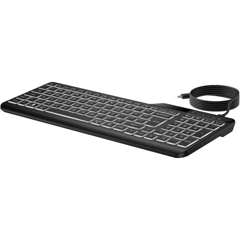 HP 405 daudz ierīču apgaismota vadu tastatūra, pilna izmēra (100%), vadu, USB, membrānas, QWERTY, melna
