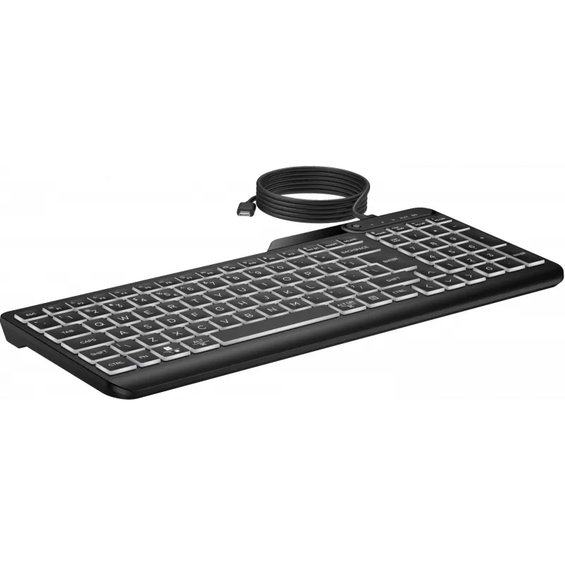 HP 405 daudz ierīču apgaismota vadu tastatūra, pilna izmēra (100%), vadu, USB, membrānas, QWERTY, melna