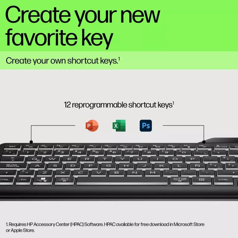 HP 405 daudz ierīču apgaismota vadu tastatūra, pilna izmēra (100%), vadu, USB, membrānas, QWERTY, melna