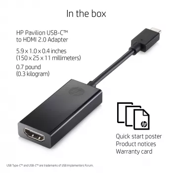 HP USB-C uz HDMI 2.0 adapteris melns 111.2mm x 44.2mm x 17.1mm