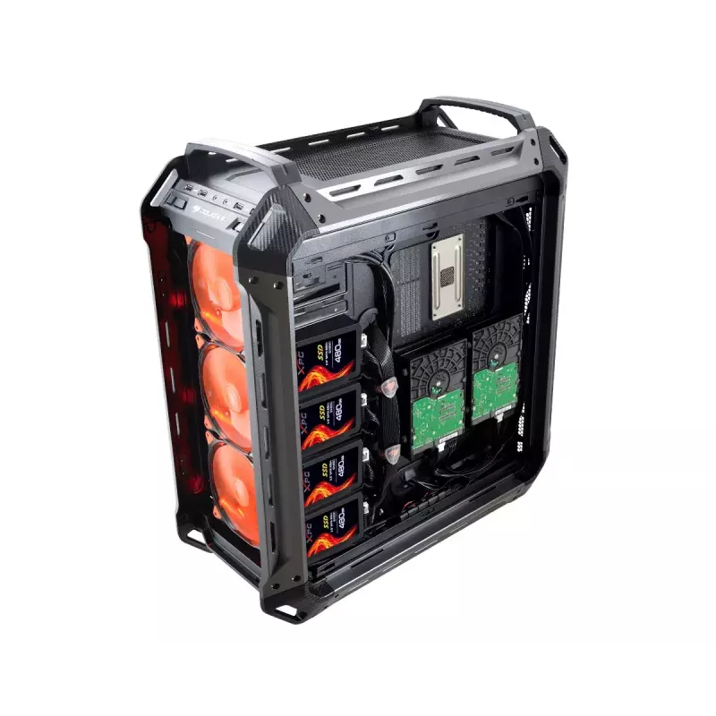 COUGAR Panzer Max-G Full Tower korpuss melns ar rūdīta stikla sānu paneli, 120/140 mm ventilatori