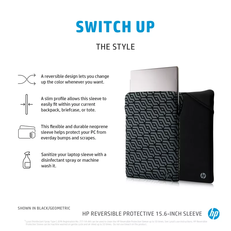 HP Reversible Protective 15.6 collu Geo klēpjdatora maciņš, reversīvs, 190 g