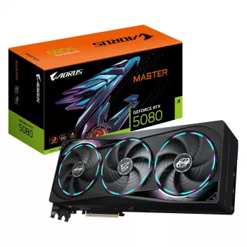 GIGABYTE AORUS GeForce RTX 5080 MASTER 16G videokarte - 16GB GDDR7, 256bitu, PCI-E 5.0, 2805MHz kodola frekvence, 3 x DisplayPort, 1 x HDMI, GV-N5080AORUS M-16GD