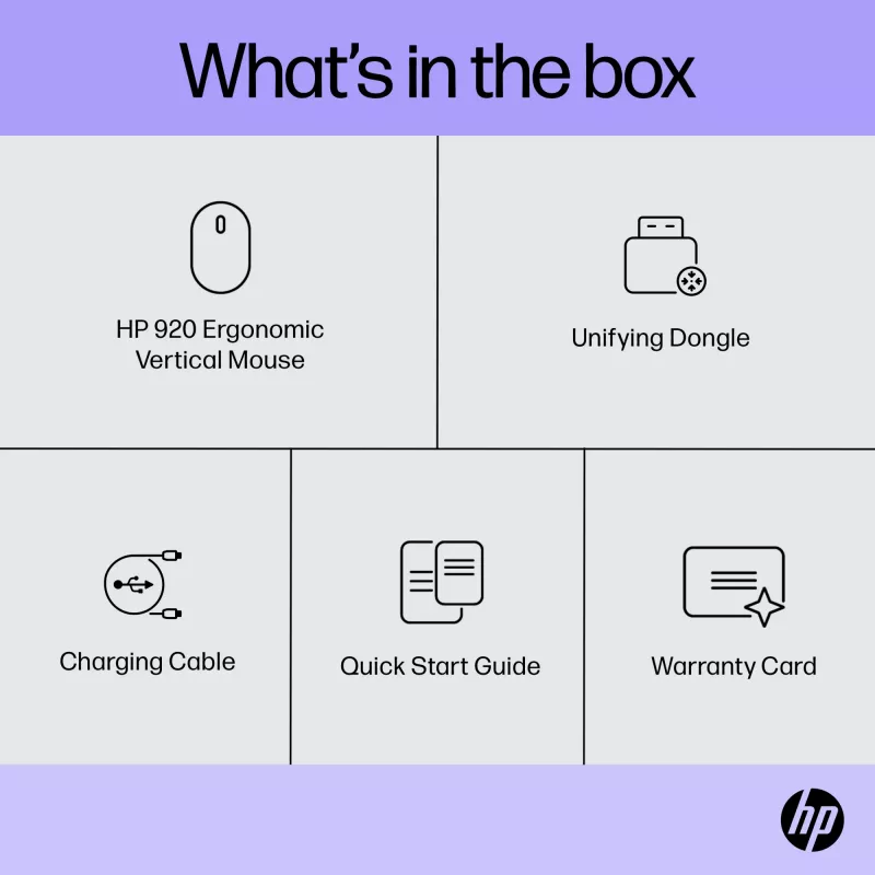 HP 920 Ergonomic vertikālā bezvadu pele, labā roka, Bluetooth + USB Type-A, 4000 DPI, melna