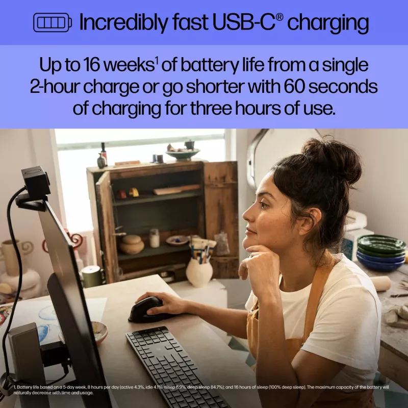 HP 920 Ergonomic vertikālā bezvadu pele, labā roka, Bluetooth + USB Type-A, 4000 DPI, melna