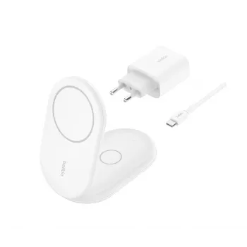 BELKIN BoostCharge Qi2 15W magnētiskais 2in1 statīvs - Balts
