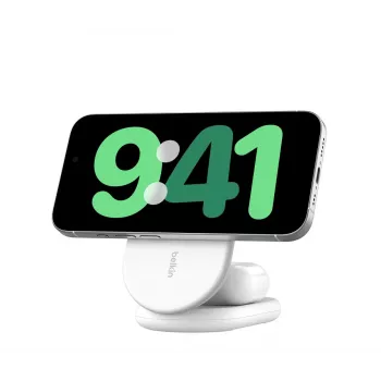 BELKIN BoostCharge Qi2 15W magnētiskais 2in1 statīvs - Balts