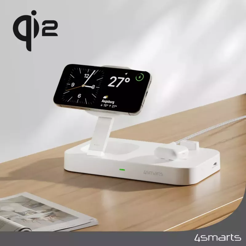 Bezvadu lādētājs 4smarts Qi2 Universāls Balts Ātrā uzlāde Iekštelpu AC 12V