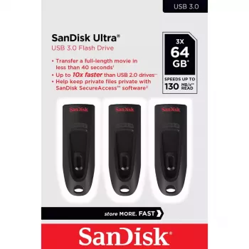 WESTERN DIGITAL Sandisk Cruzer Ultra 64GB USB 3.0 zibatmiņa - Melns - 3 iepakojumā