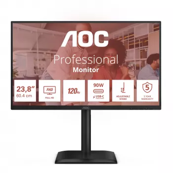 AOC E4 24E4CV dators monitors, 60.5 cm (23.8 colli), 1920 x 1080 pikseļi, Full HD, LED, melns
