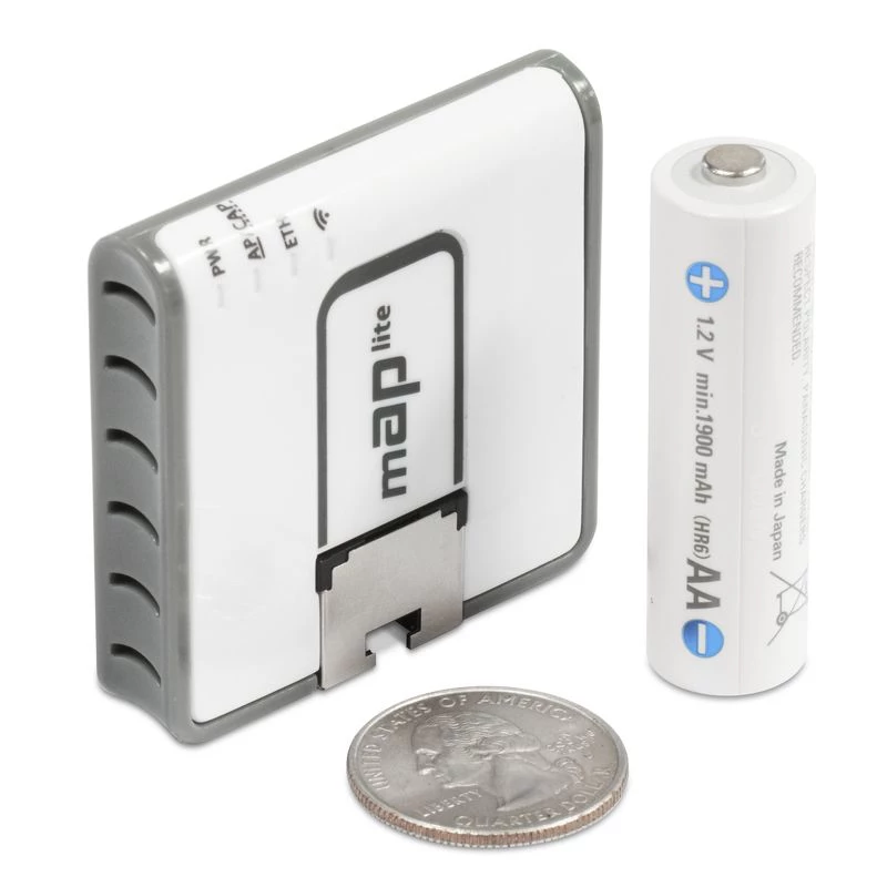 MIKROTIK mAP Lite — kompakts bezvadu piekļuves punkts un maršrutētājs ar 650 MHz CPU, 64 MB RAM, 1x LAN, iebūvētām divām antenām