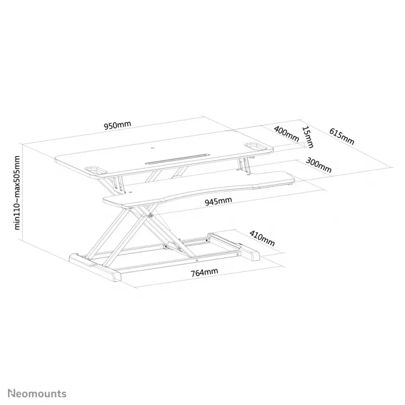 Neomounts NS-WS300BLACK sēdus-stāvus darba stacija ar gāzes atsperi