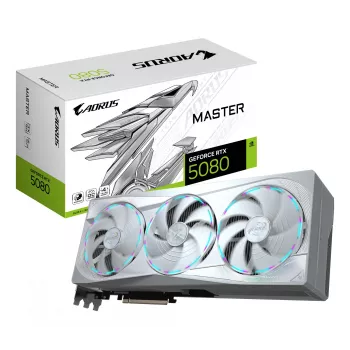 Grafikas karte GIGABYTE AORUS GeForce RTX 5080 MASTER ICE 16G — 16 GB GDDR7, 256 bitu, PCIe 5.0, 2805 MHz