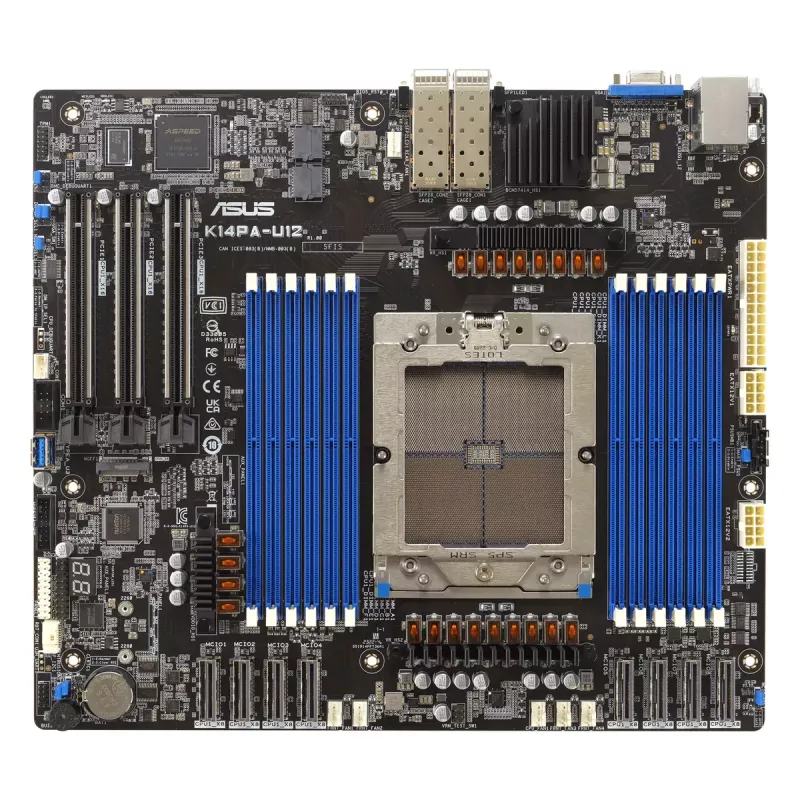 Servera mātesplate ASUS K14PA-U12/ASMB11 Socket SP5 SSI CEB, AMD EPYC 9004, 12× DDR5 sloti, 3 TB, 25GbE, 3× PCIe Gen5 x16, 1× M.2