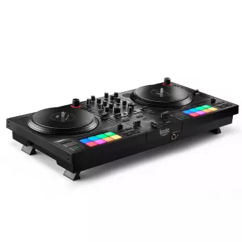Hercules INPULSE T7 Black DJ kontrolieris — 3.5 mm/6.35 mm austiņu ligzdas, USB kabelis, 652×350×90 mm