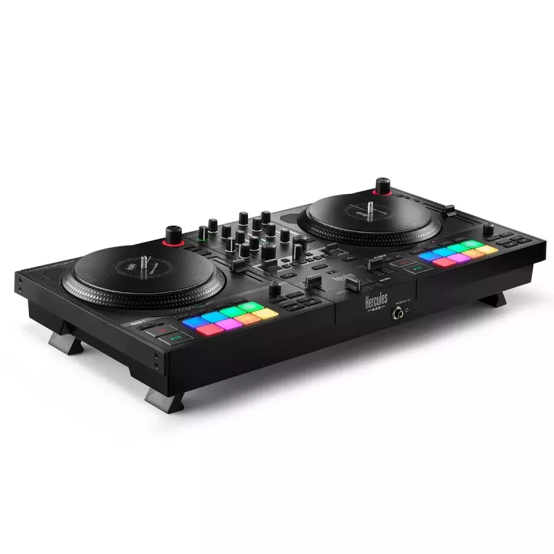 Hercules INPULSE T7 Black DJ kontrolieris — 3.5 mm/6.35 mm austiņu ligzdas, USB kabelis, 652×350×90 mm
