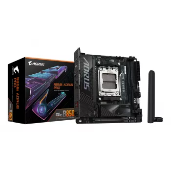 GIGABYTE B850I AORUS PRO mātesplate - AMD Ryzen 9000 sērijas CPU, 8+2+1 fāžu digitālais VRM, līdz 8400MHz DDR5 (OC), 1xPCIe 5.0 + 1xPCIe 4.0 M.2, 2.5GbE LAN, Wi-Fi 7, USB 3.2 Gen 2