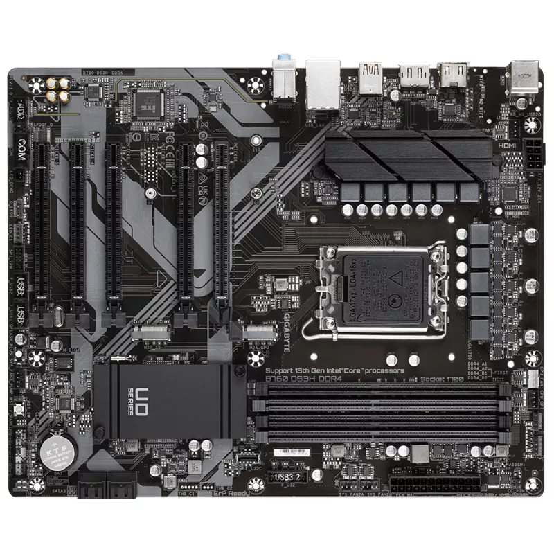 GIGABYTE B760 DS3H DDR4 mātesplate - atbalsta Intel Core 14. paaudzes CPU, 18+2+1 fāžu digitālais VRM, līdz 5333MHz DDR4 (OC), 2xPCIe 4.0 M.2, GbE LAN, USB 3.2 Gen 2