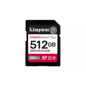 Kingston Technology 512GB Canvas React Plus SDXC UHS-II 280R/150W U3 V60 4K videokarte