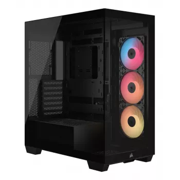 CORSAIR 3500X RS-R ARGB korpuss — Melns, rūdīts stikls, ATX/EATX/Micro-ITX, 3x120 mm priekšējie ventilatori