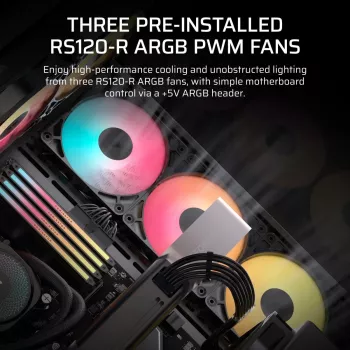 CORSAIR 3500X RS-R ARGB korpuss — Melns, rūdīts stikls, ATX/EATX/Micro-ITX, 3x120 mm priekšējie ventilatori