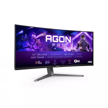 AOC AGON PRO AG346UCD dators monitors 86.4 cm (34 colli) 3440 x 1440 pikseļi Wide Quad HD QD-OLED Melns, Pelēks