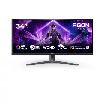 AOC AGON PRO AG346UCD dators monitors 86.4 cm (34 colli) 3440 x 1440 pikseļi Wide Quad HD QD-OLED Melns, Pelēks