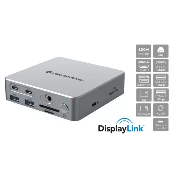 Docking Station Conceptronic DONN25G — 15-in-1 USB 3.2 Gen 2 ar DisplayLink, 4K@60Hz, 100W PD