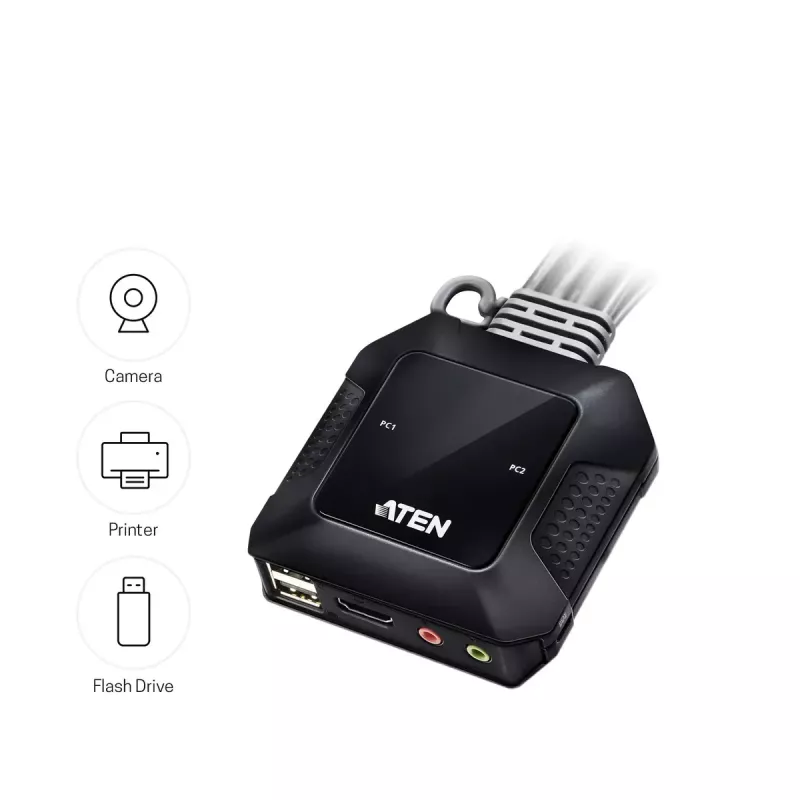 ATEN CS22H 2-Port USB 4K HDMI KVM slēdzis ar tālvadības pulti