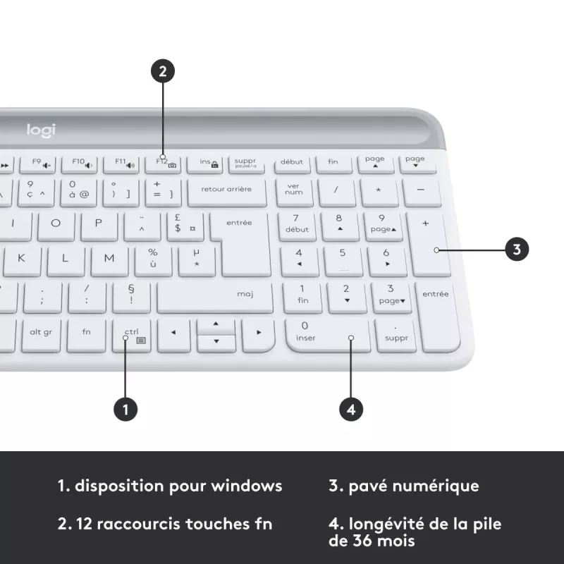 Logitech MK470 bezvadu tastatūras un peles komplekts – balts – AZERTY franču