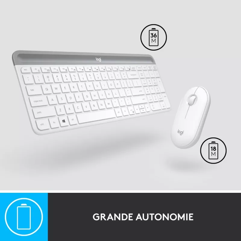 Logitech MK470 bezvadu tastatūras un peles komplekts – balts – AZERTY franču