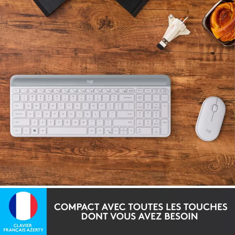 Logitech MK470 bezvadu tastatūras un peles komplekts – balts – AZERTY franču
