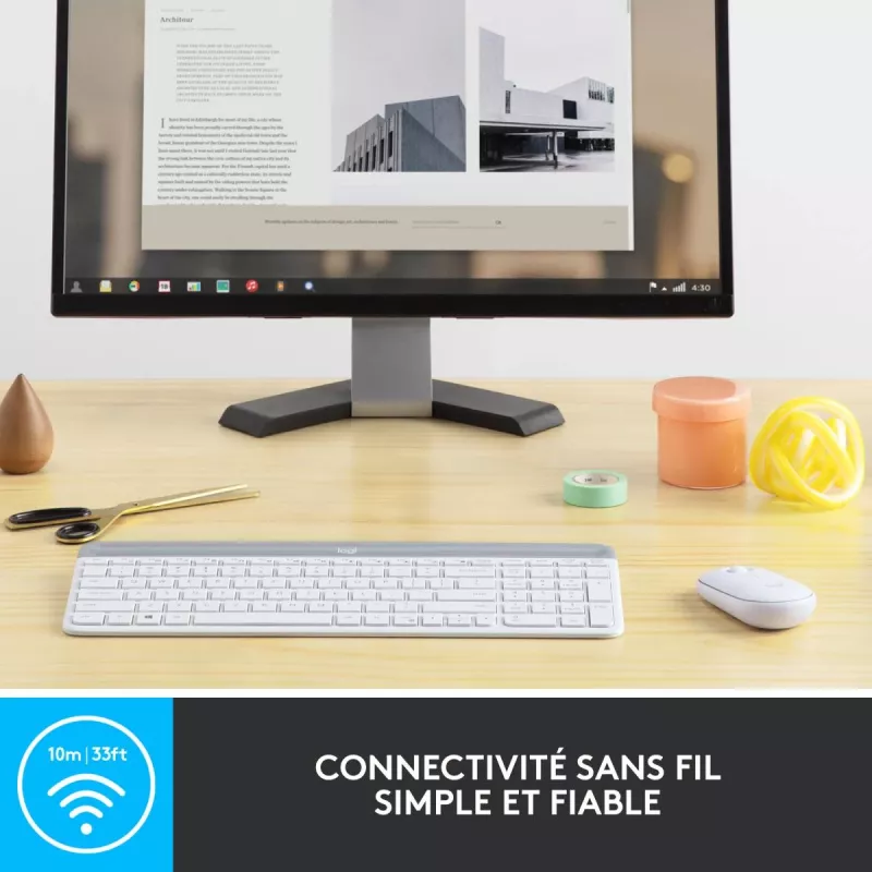 Logitech MK470 bezvadu tastatūras un peles komplekts – balts – AZERTY franču