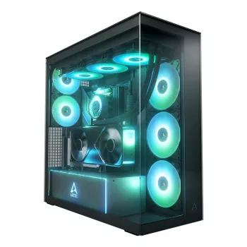 ARCTIC Xtender VG (Mirror Black) Premium E-ATX PC korpuss ar vertikālu GPU montāžu
