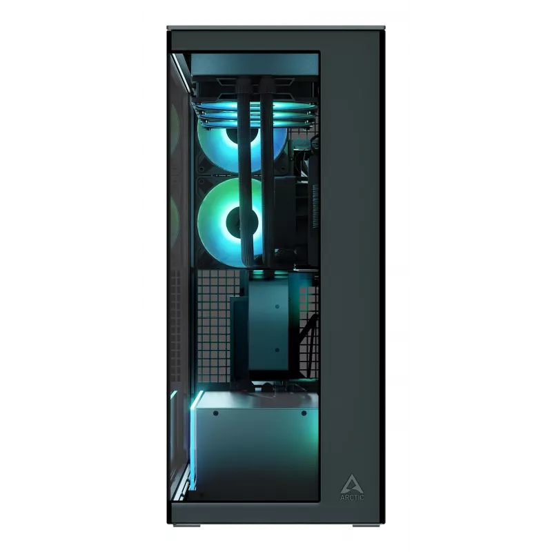 ARCTIC Xtender VG (Mirror Black) Premium E-ATX PC korpuss ar vertikālu GPU montāžu
