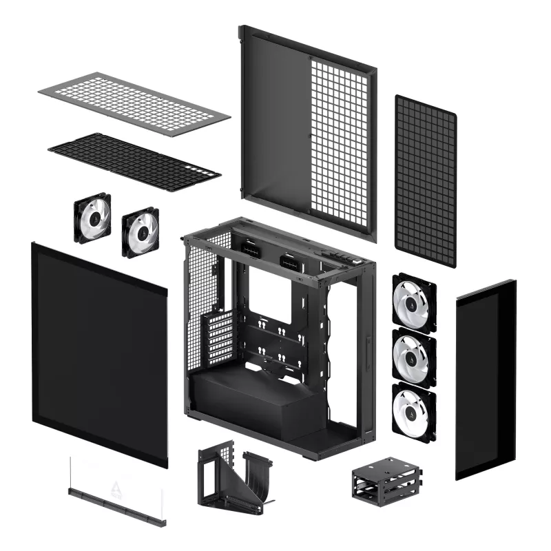 ARCTIC Xtender VG (Mirror Black) Premium E-ATX PC korpuss ar vertikālu GPU montāžu