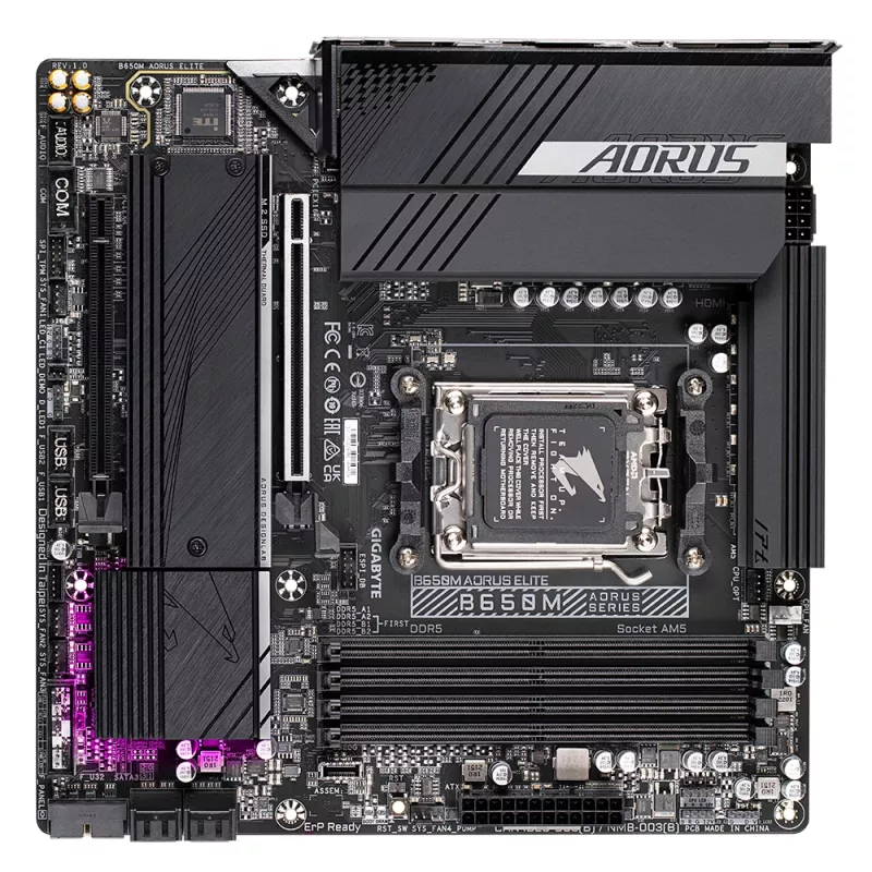 Mātesplate GIGABYTE B650M AORUS ELITE - AMD Ryzen 9000 CPU, 12+2+2 fāžu VRM, līdz 8000MHz DDR5, 1xPCIe 5.0 + 1xPCIe 4.0 M.2, 2.5GbE LAN, USB 3.2 Gen 2x2