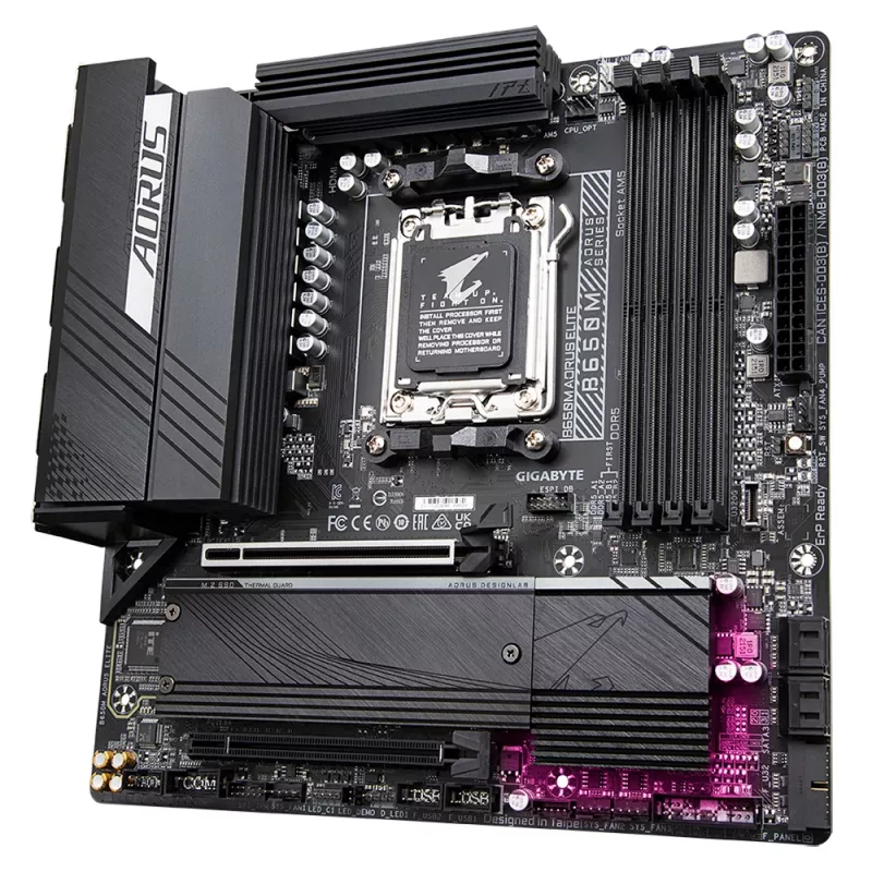 Mātesplate GIGABYTE B650M AORUS ELITE - AMD Ryzen 9000 CPU, 12+2+2 fāžu VRM, līdz 8000MHz DDR5, 1xPCIe 5.0 + 1xPCIe 4.0 M.2, 2.5GbE LAN, USB 3.2 Gen 2x2
