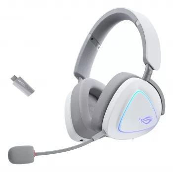 ASUS ROG Delta II Bezvadu un vadu spēļu austiņas, 50 mm titāna pārklājuma draiveri, USB Type-C, Bluetooth, balta