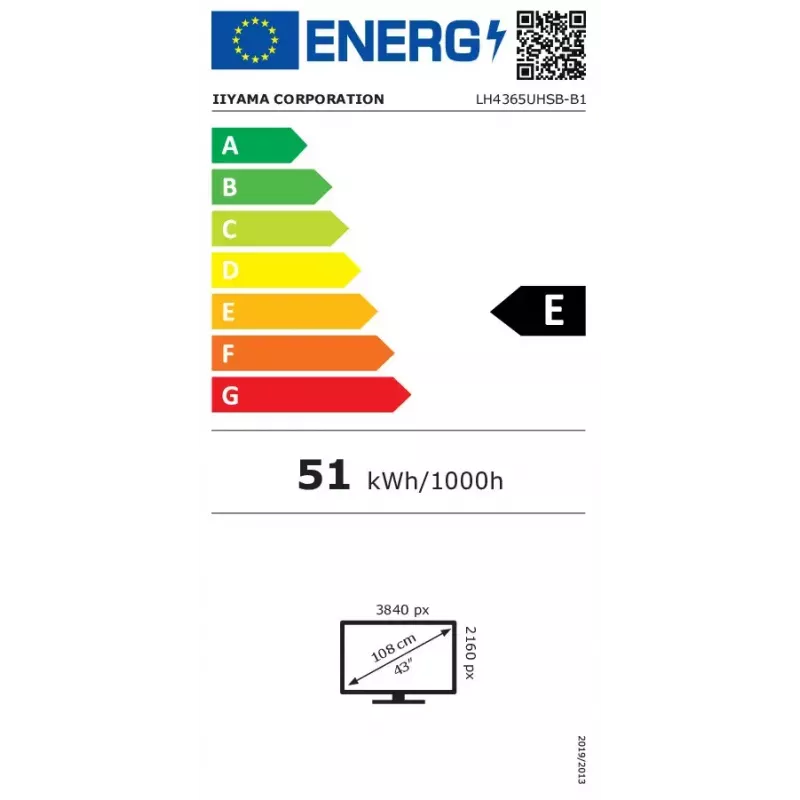 iiyama LH4365UHSB-B1 Signālu displejs Kioska dizains 108 cm (42.5 collas) LED Wi-Fi 800 cd/m² 4K Ultra HD Melns Iebūvēts procesors Android 11 24/7