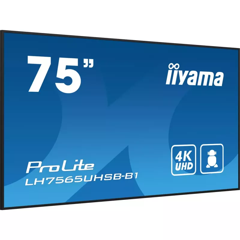iiyama LH7565UHSB-B1 Signālu displejs Kiosk dizains 189.2 cm (74.5 collas) LED Wi-Fi 800 cd/m² 4K Ultra HD Melns Iebūvēts procesors Android 11 24/7