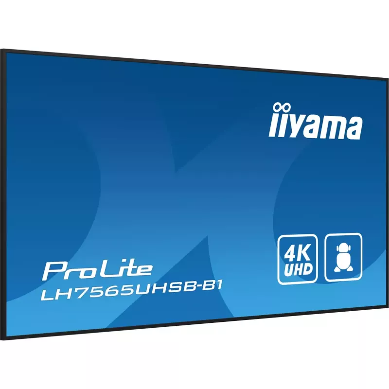 iiyama LH7565UHSB-B1 Signālu displejs Kiosk dizains 189.2 cm (74.5 collas) LED Wi-Fi 800 cd/m² 4K Ultra HD Melns Iebūvēts procesors Android 11 24/7