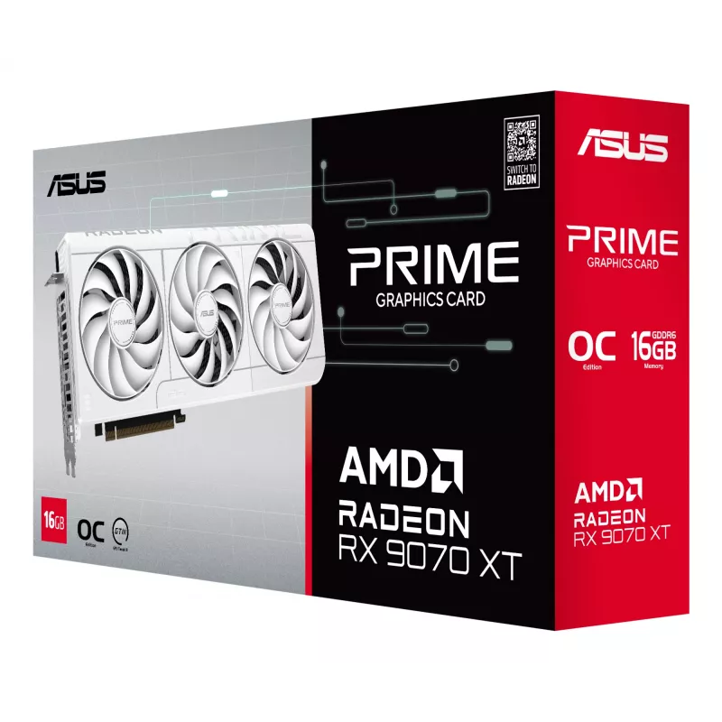 ASUS Prime -RX9070XT-O16G-WHITE AMD Radeon RX 9070 XT 16 GB GDDR6