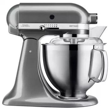 Stāvmaisītājs KITCHENAID ARTISAN 5KSM185PS — 300 W, 4,8 L nerūsējošā tērauda bļoda, 10 ātrumi, sudraba