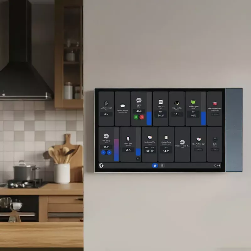 Shelly Wall Display XL viedās mājas vadības panelis, 10,1 collu kapacitatīvs skārienekrāns, 1280x752, 4 kodolu, 2 GB RAM, 16 GB, Android 11, Wi-Fi 6, Bluetooth 5.4, 100-240V, pelēks