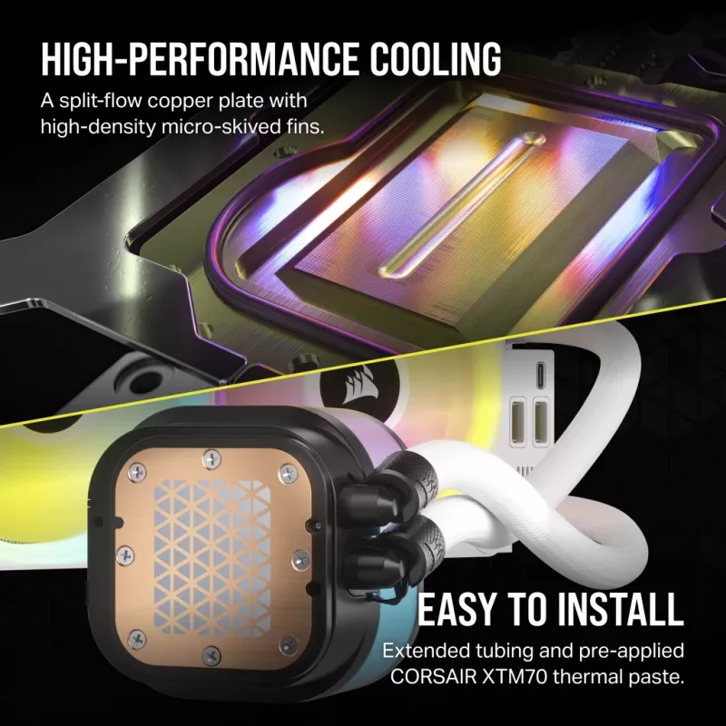 CORSAIR CPU dzesētājs - Icue Link H100I RGB Aio šķidruma dzesētājs - Balts