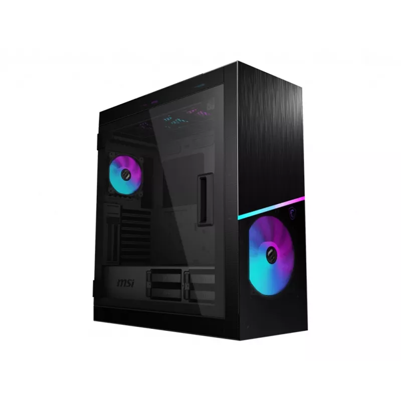 MSI MPG SEKIRA 500X Full Tower datora korpuss melns, 3x 200mm ARGB + 1x 200mm + 1x120mm ARGB ventilatori, Mystic Light Sync, 8 kanālu ARGB centrmezgls, USB Type-C, rūdīta stikla paneļi, E-ATX, ATX, mATX, mini-ITX